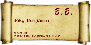 Béky Benjámin névjegykártya